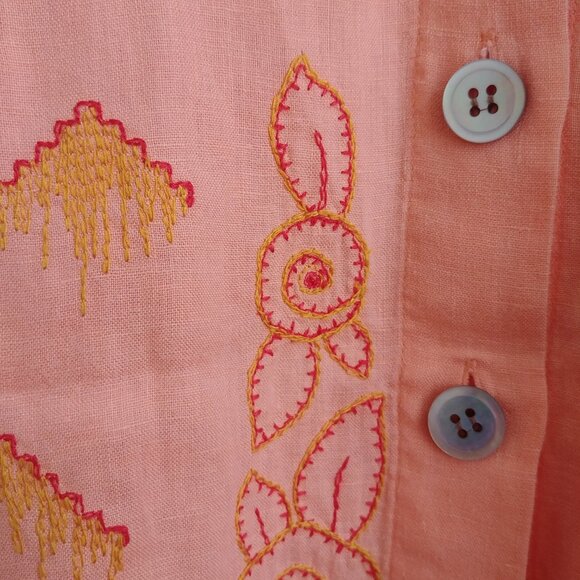 J Jill 100% linen soft orange cantaloupe embroidered tunic top button down Large - Picture 5 of 16